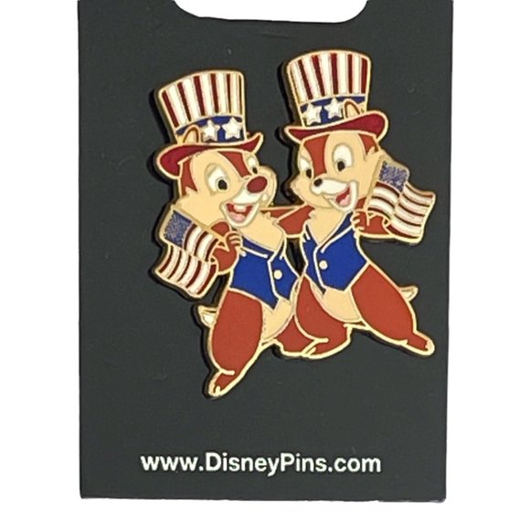 Disney Parks Patriotic Chip & Dale Flags and Hats Red White Blue Americana Pin - Picture 2 of 3